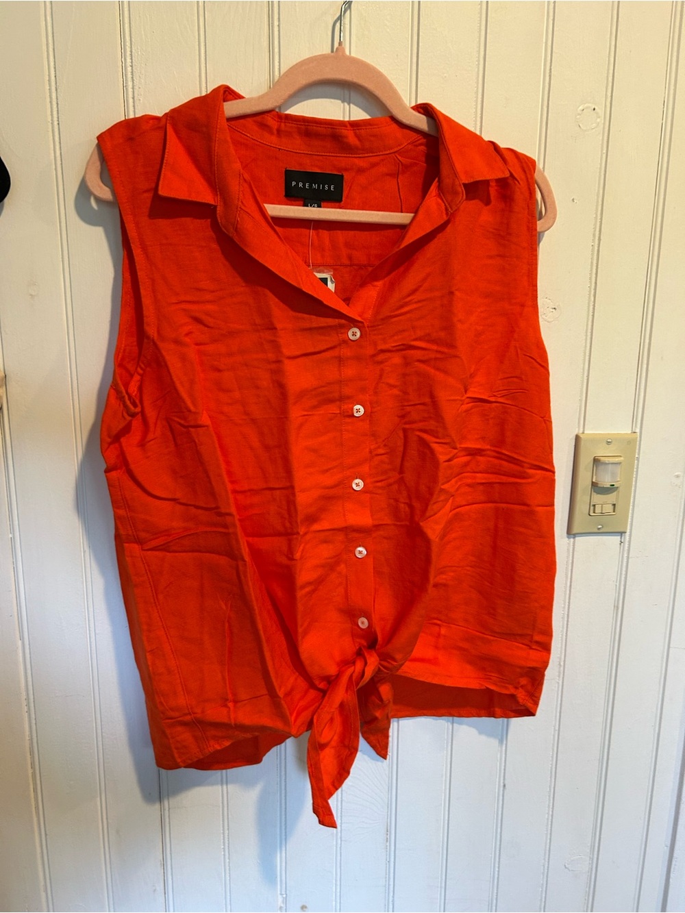Premise Bright Orange Sleeveless Tie-Front Button-Down Shirt